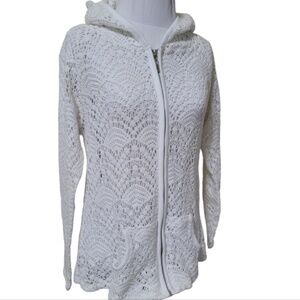 CHARLIE PAIGE WHITE CROCHET HOODIE CARDIGAN